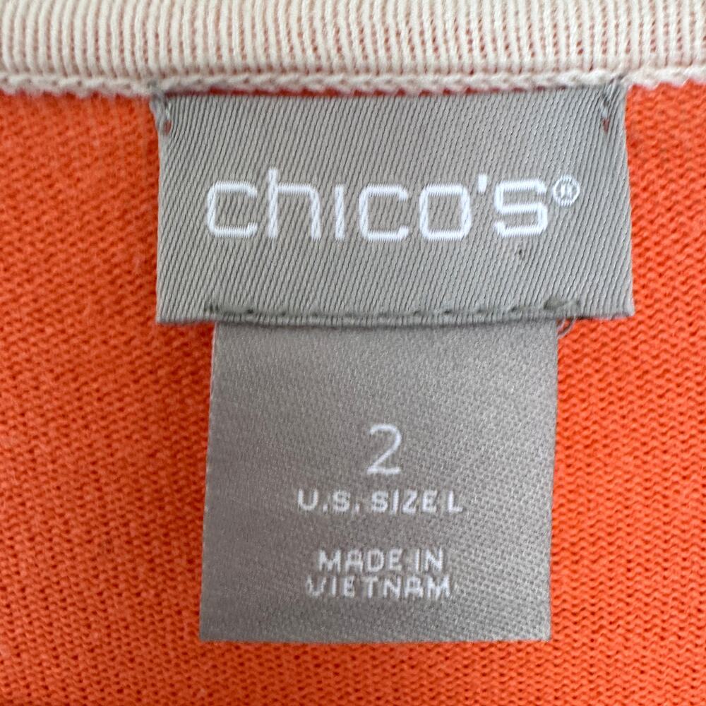 Chico's Womens Tunic Sweater Size L Knit Floral Artsy Bold Cotton Blend Orange - Picture 2 of 6